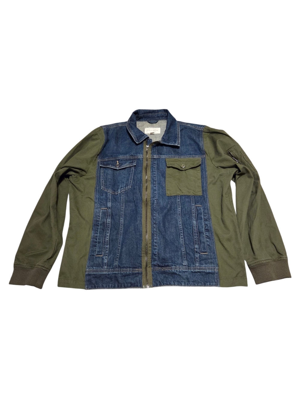 Sun + Stone Blue Denim and Olive Green Hybrid Field Jacket